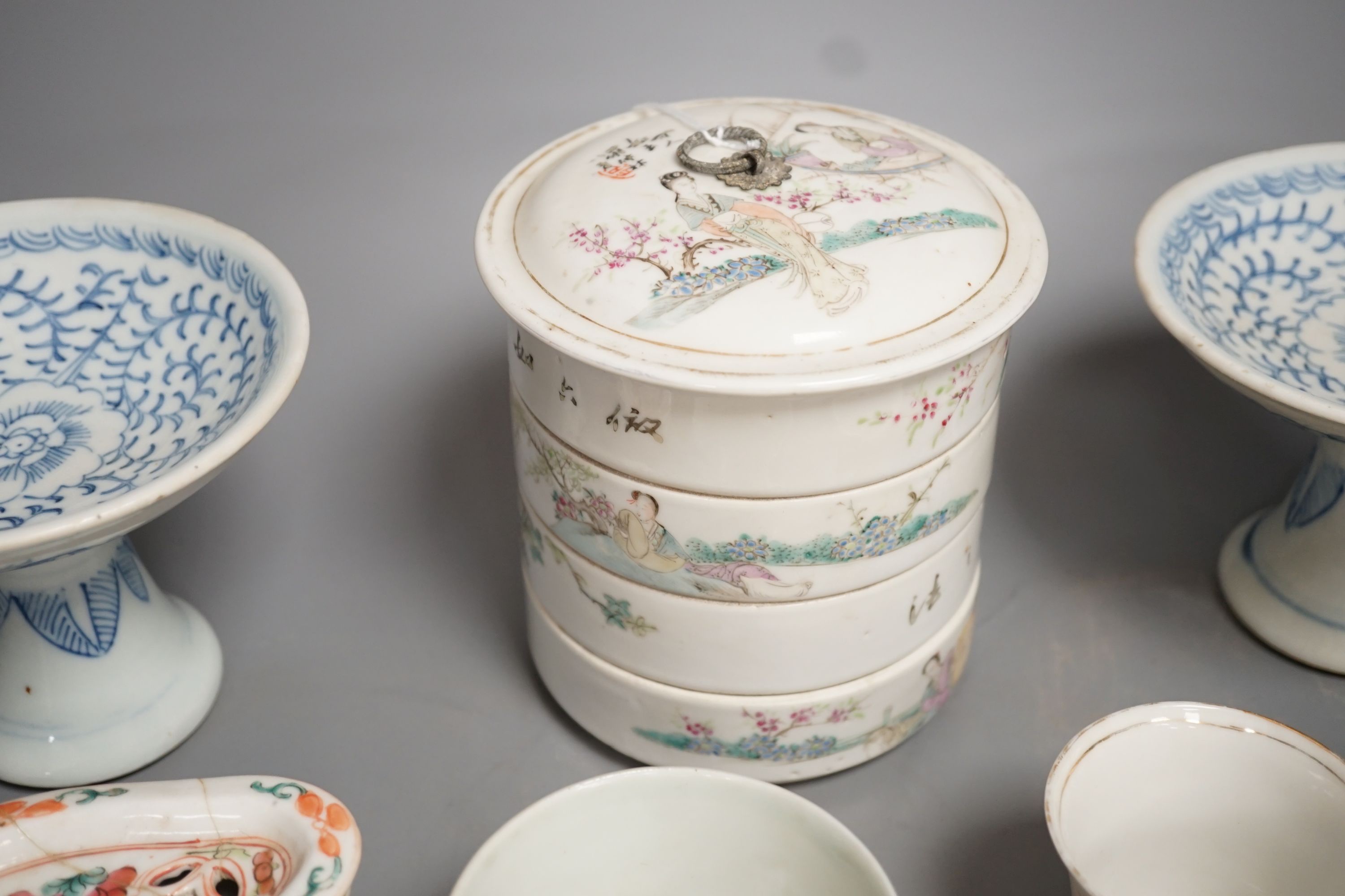 A mixed group of 19th/early 20th century Chinese porcelain vessels, stem dishes etc.